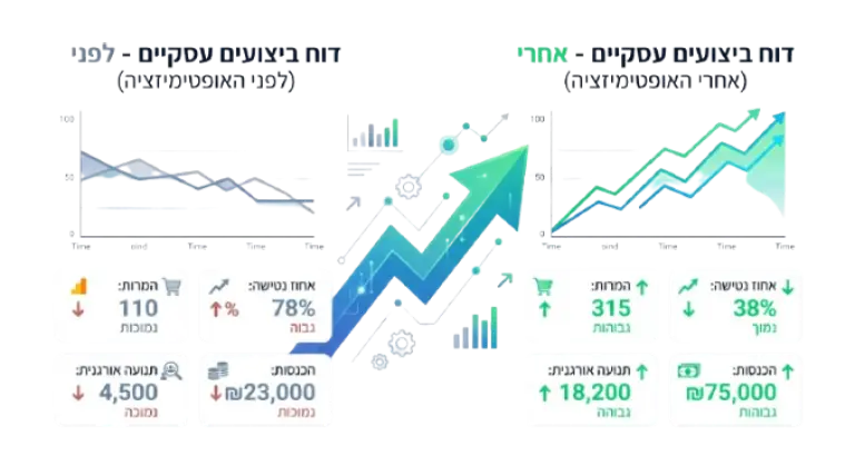 שיפור מהירות אתר דוח ביצועים לפני ואחרי